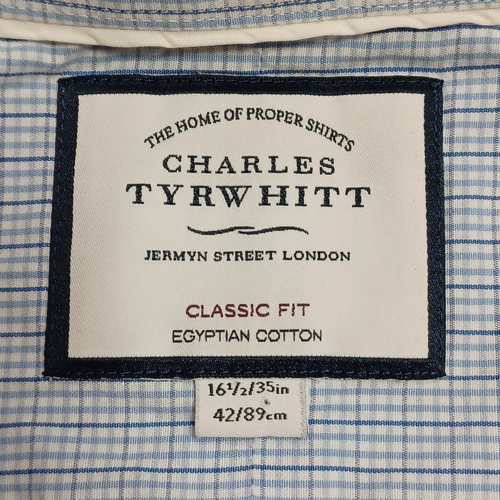 Charles Tyrwhitt Dress Shirt Mens 16.5/35 Blue Micro Chk Classic Egyptian Cotton